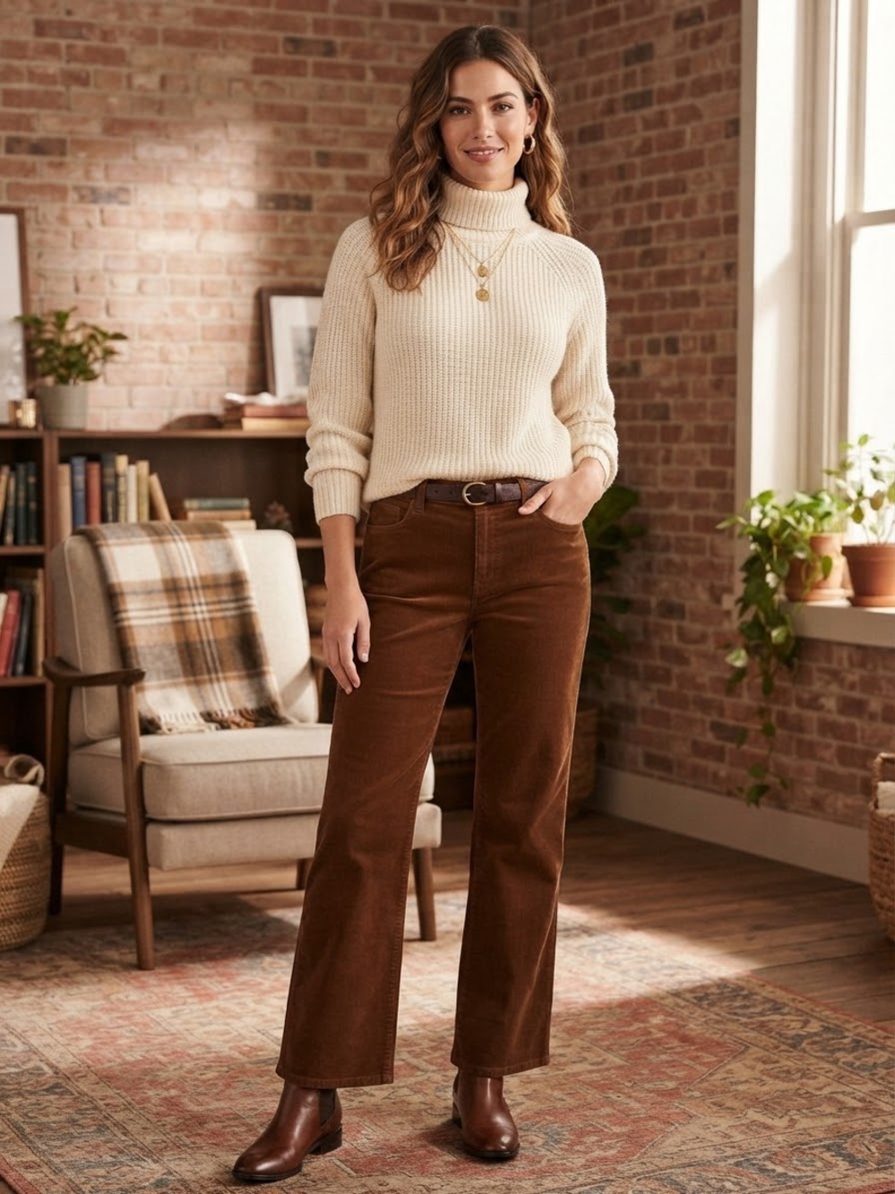 Talbots Brown Wide-Leg Curvy Corduroy Pants